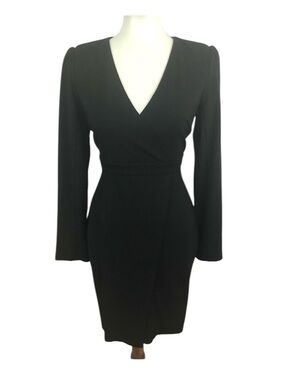 NWOT Lulus Black Surplice Faux Wrap Sheath Dress